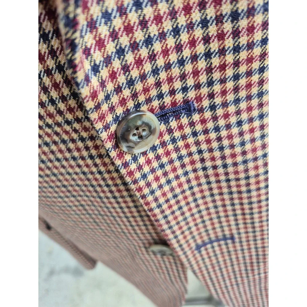 Jos. A. Bank 1905 Sport Coat‎ Mens 42R Wool Houndstooth Blazer Burgundy Tan Navy